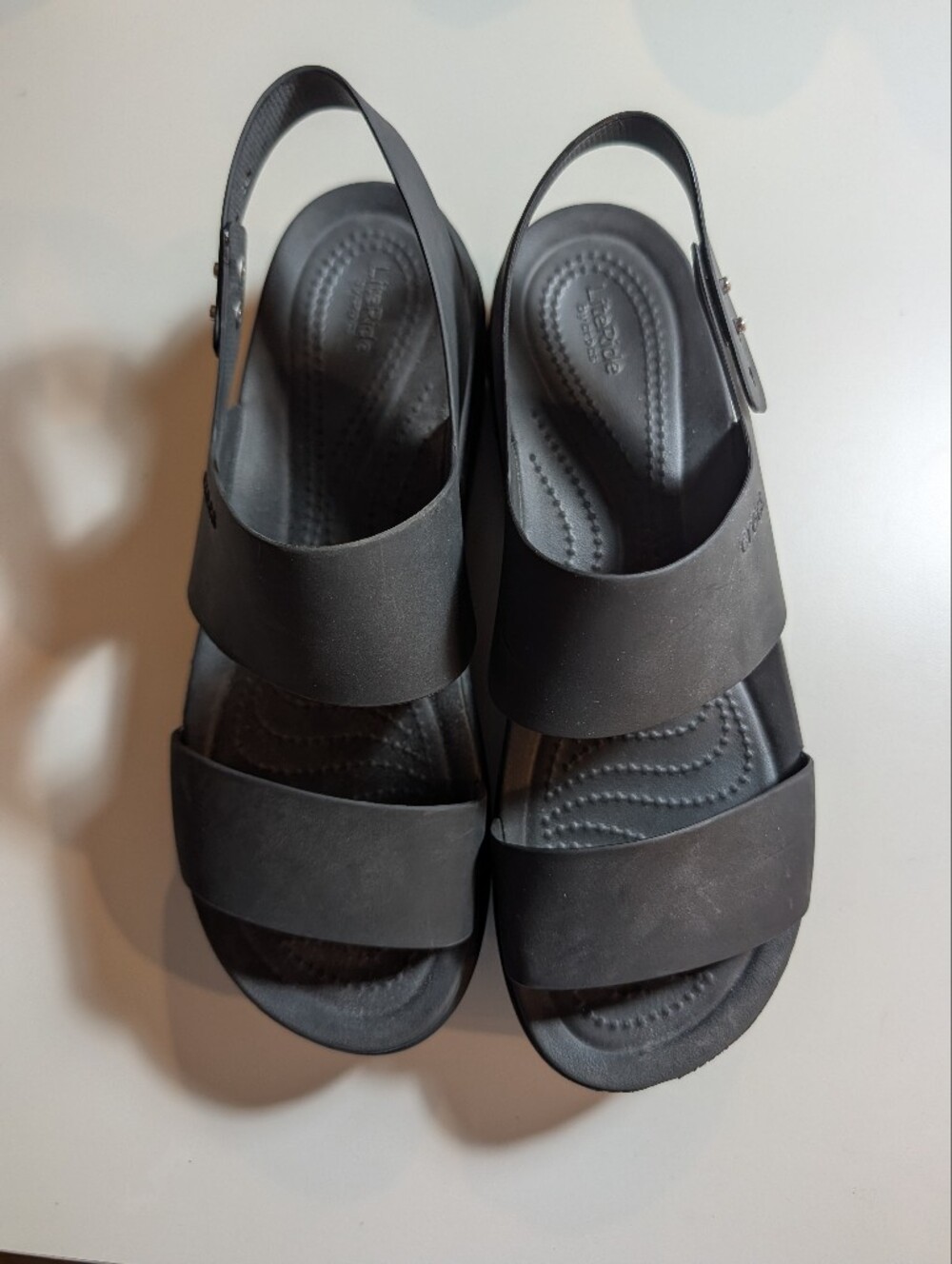 Crocs Brooklyn Black Slingback Low Wedge Comfort Sandals Woman's 10